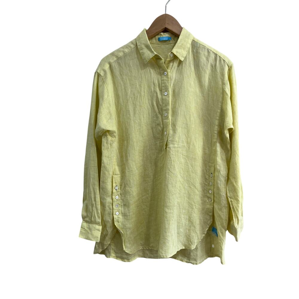 J McLaughlin Fallon Linen Tunic Blouse Yellow Coastal Chic Size Small